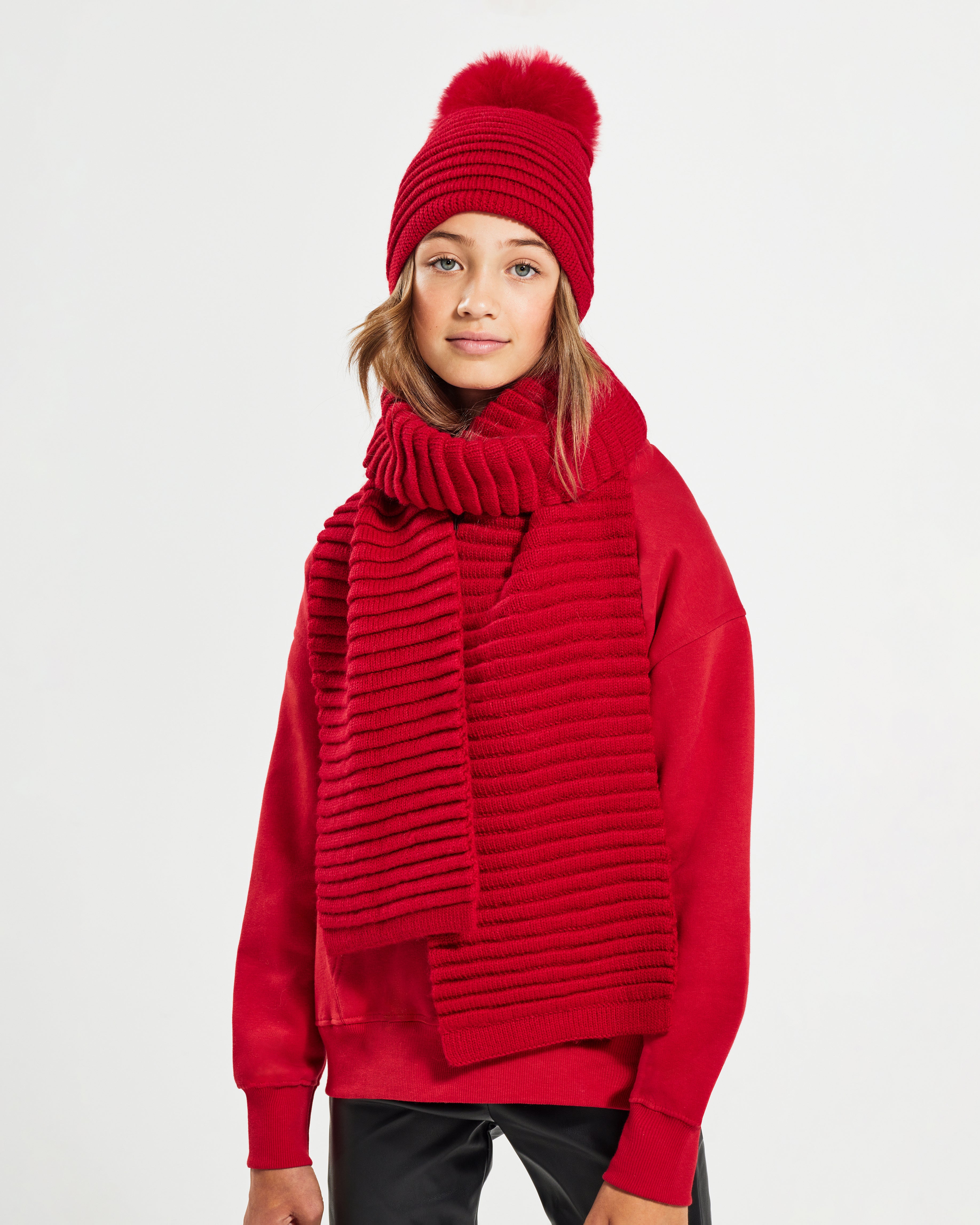 Kids Baby Alpaca Ribbed Scarf (6-14) - Red – SENTALER