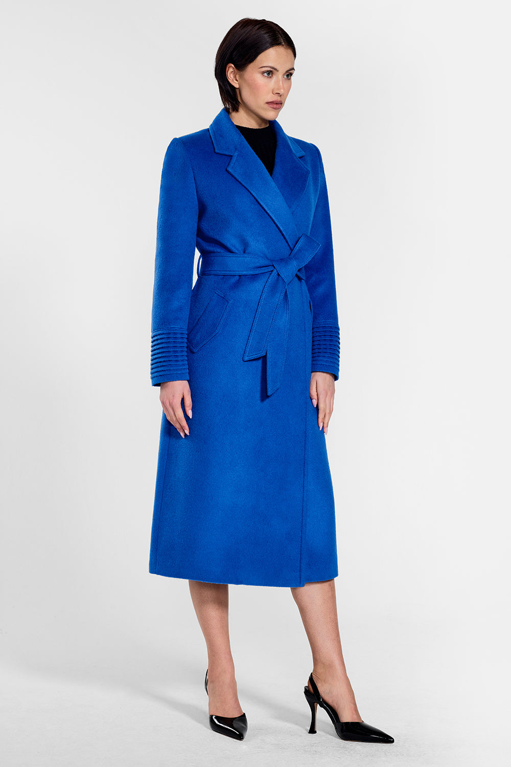Flap Pocket Hooded Wrap Coat - Luxury Blue