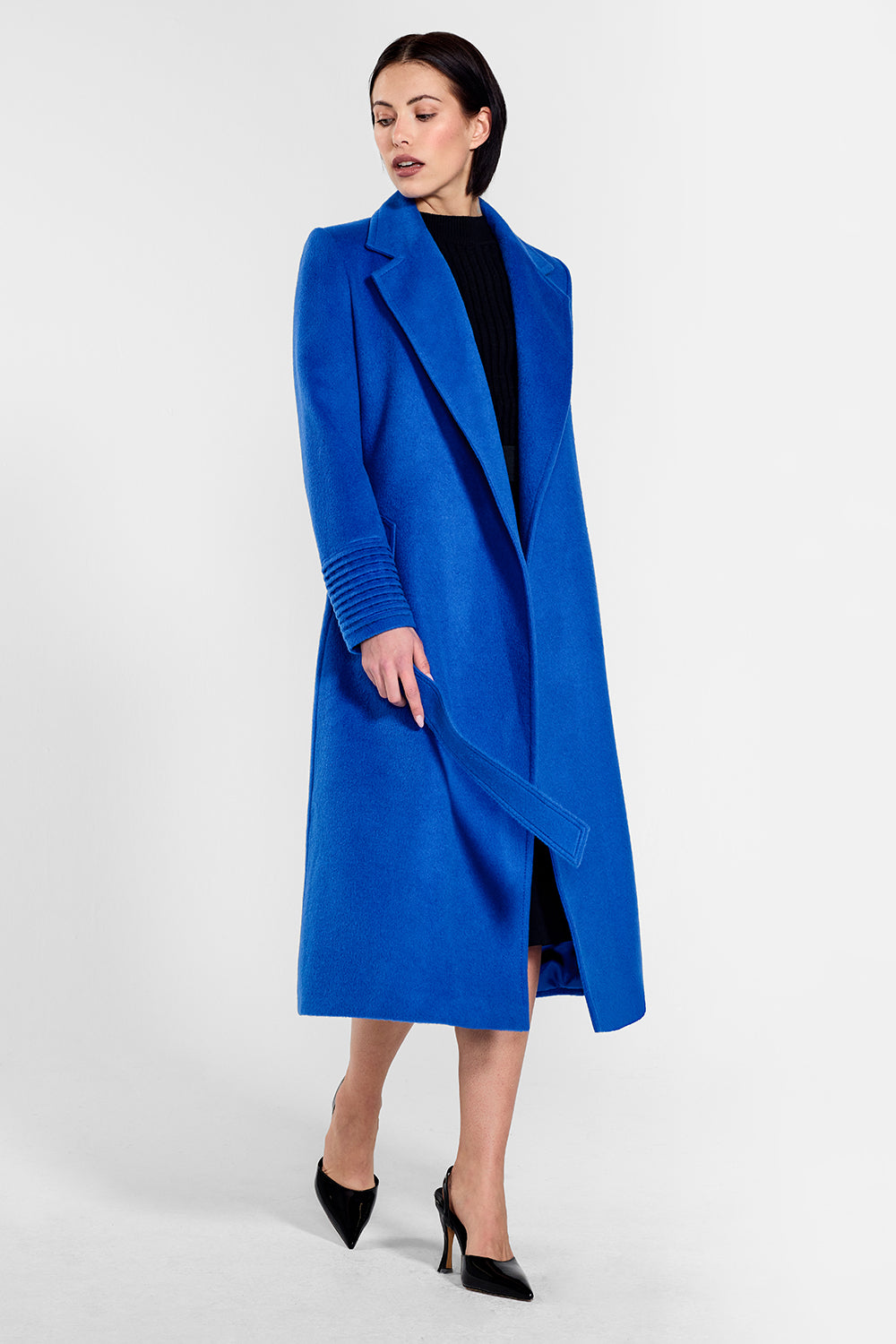 Long Notched Collar Wrap Cobalt Blue Coat