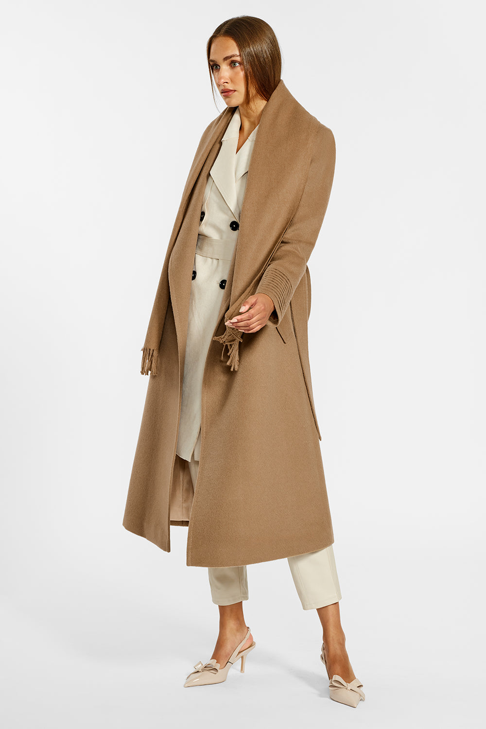 Women's Wide Collar Wrap Coat - Short-Length - Camel - Qinti - The Peruvian  Shop