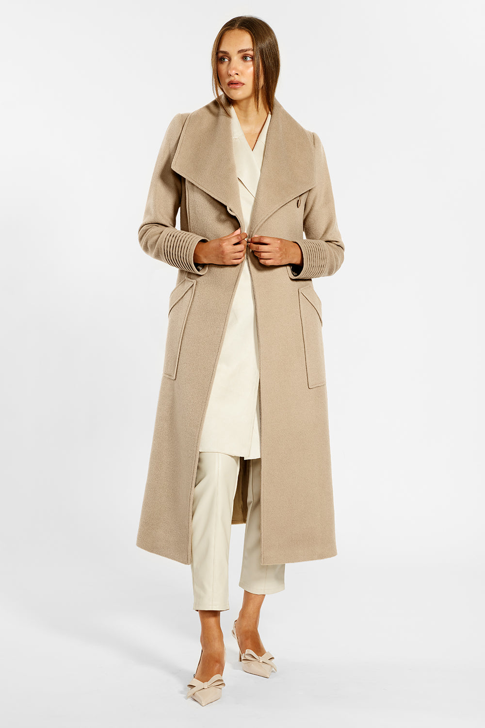 Long Wide Collar Wrap Camel Coat