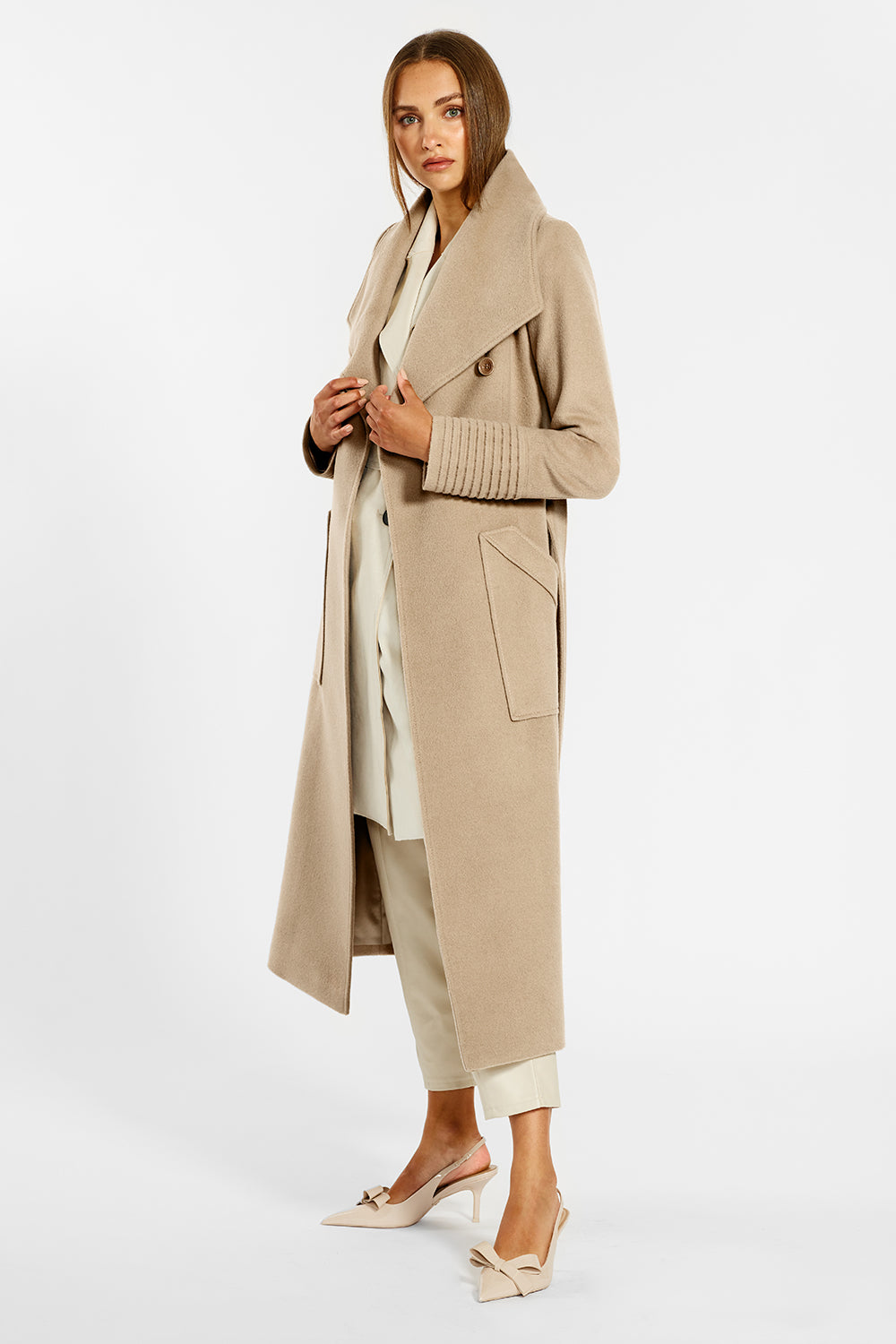 SENTALER, Hooded Belted Wool Wrap Coat, Women