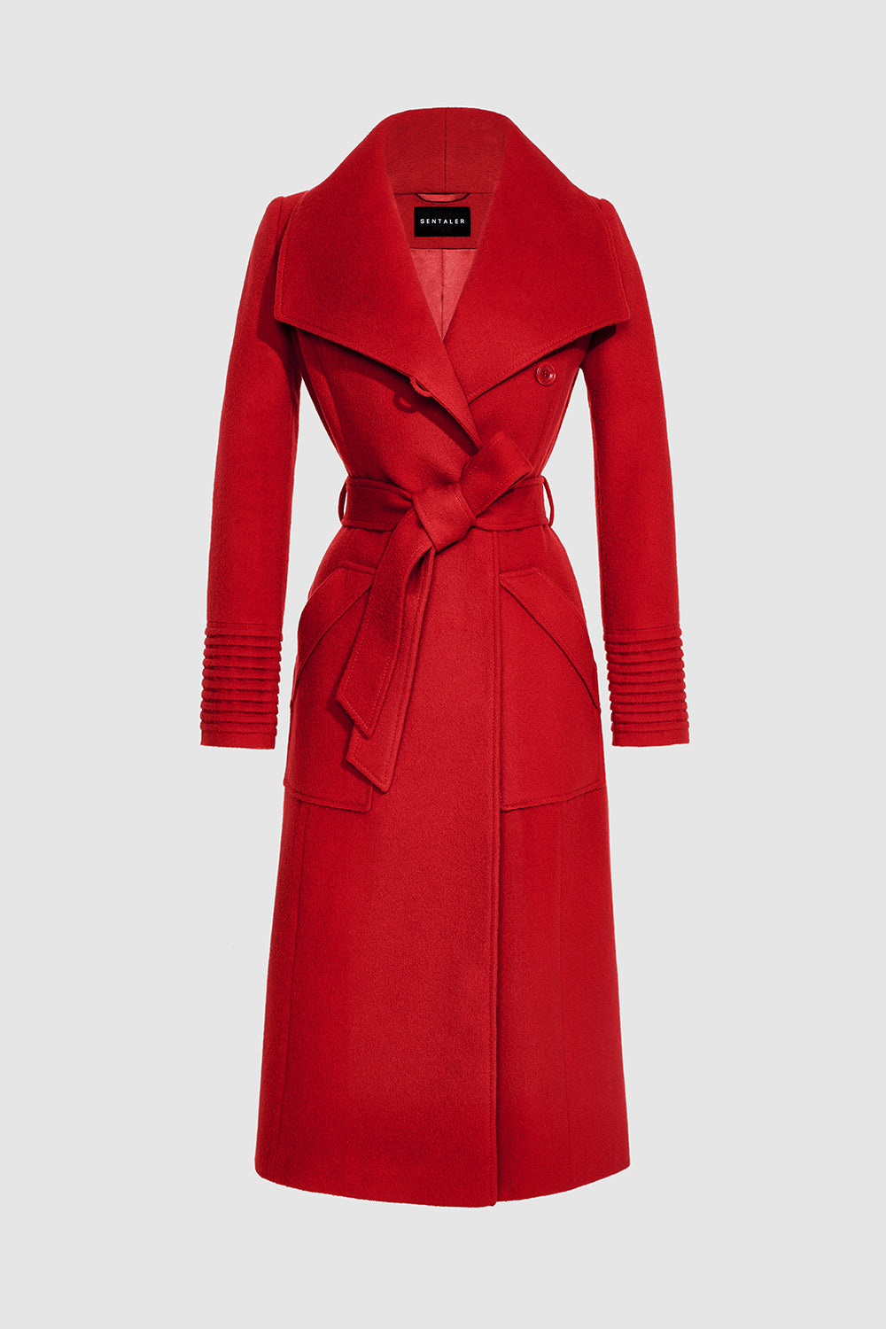 Mid Length Shawl Collar Wrap Garnet Red Coat