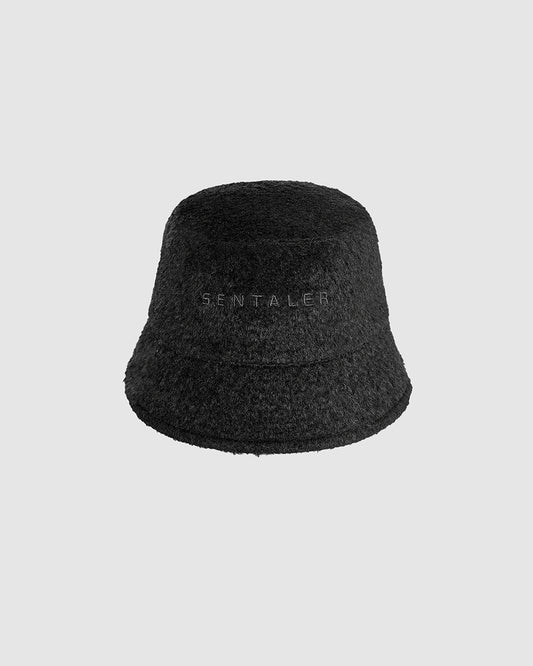 Sentaler Mens Bouclé Alpaca Bucket Black Hat in Bouclé Alpaca. Seen as off figure.