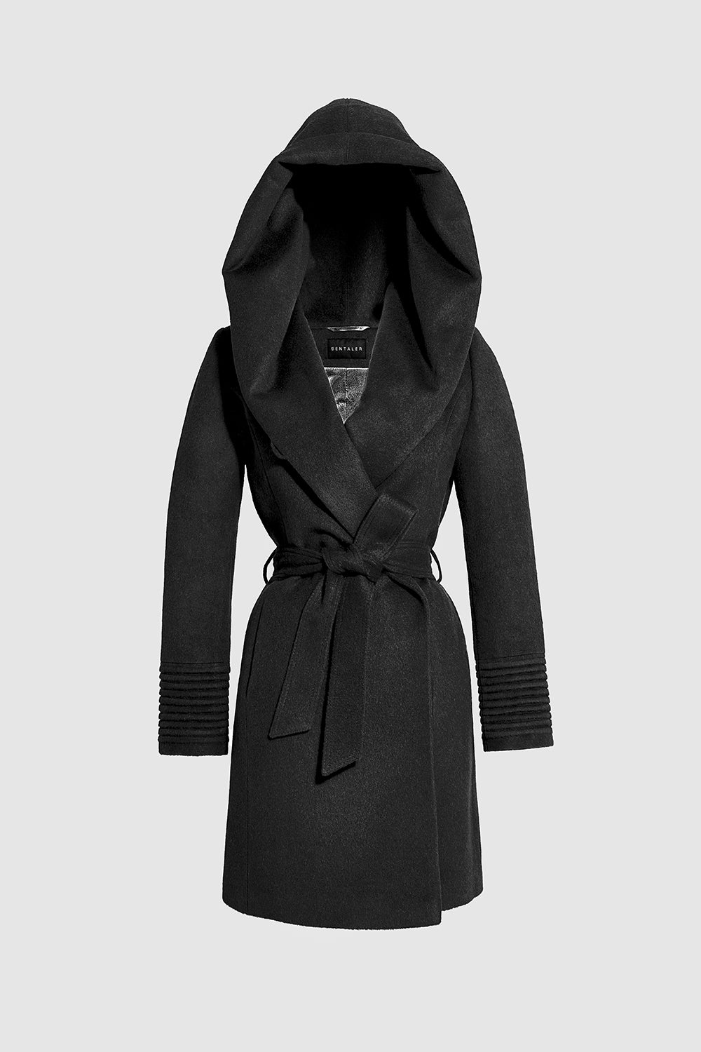 Mid Length Hooded Wrap Black Coat