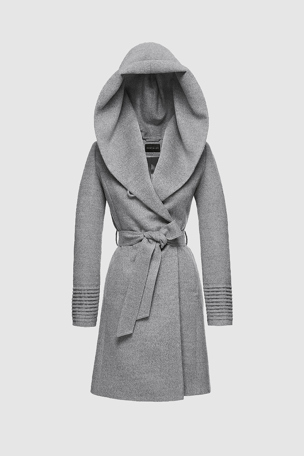 SENTALER Mid-Length Hooded Baby Alpaca Wrap Coat, Gray, Women's, Xs