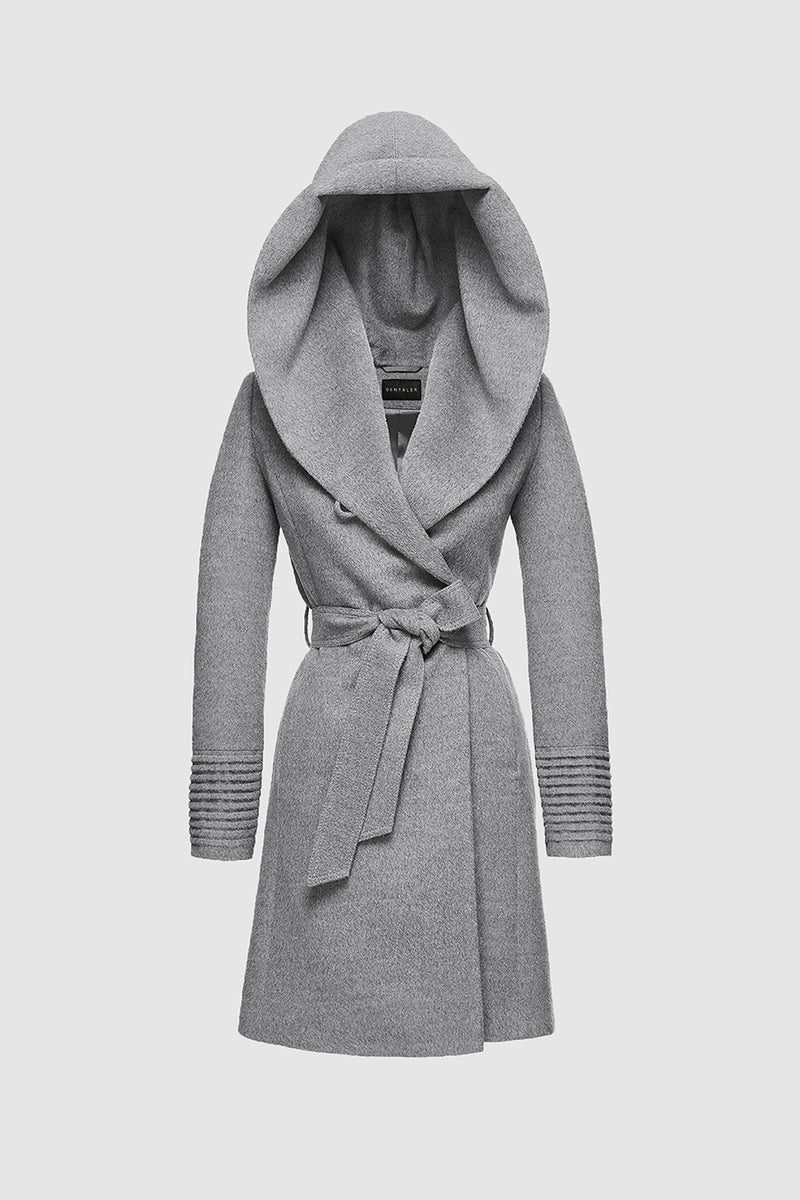 Mid Length Hooded Wrap Shale Grey Coat | SENTALER