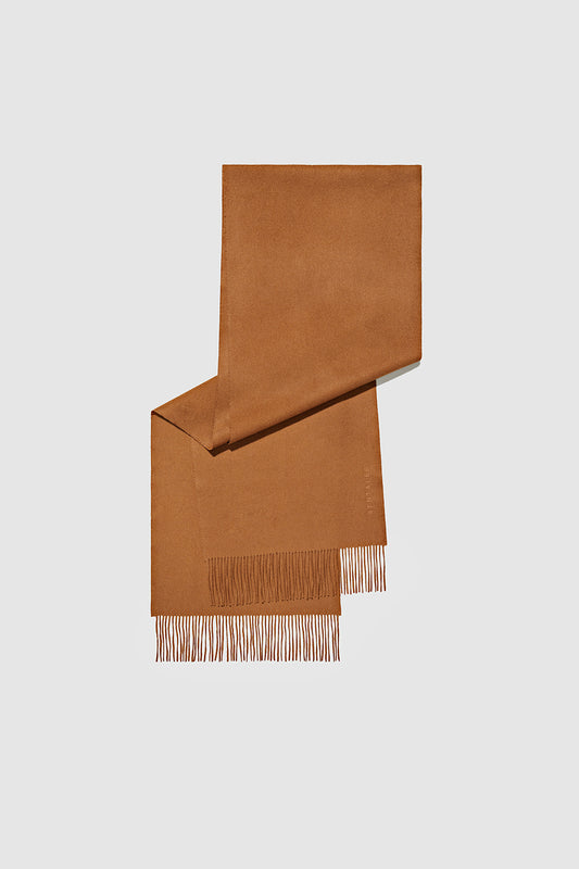 Sentaler SENTALER Vicuña Classic Scarf featured in Vicuña and available in Vicuña Brown. Seen as off figure folded.
