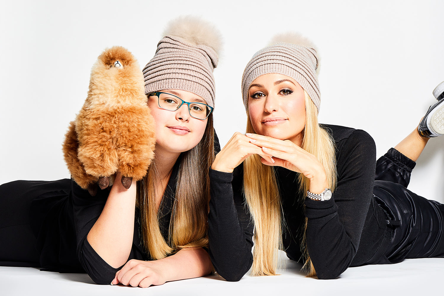 Bojana Sentaler and the SickKids Child Ambassador for #SENTALER4SickKids wearing Baby Alpaca Ribbed Hats.