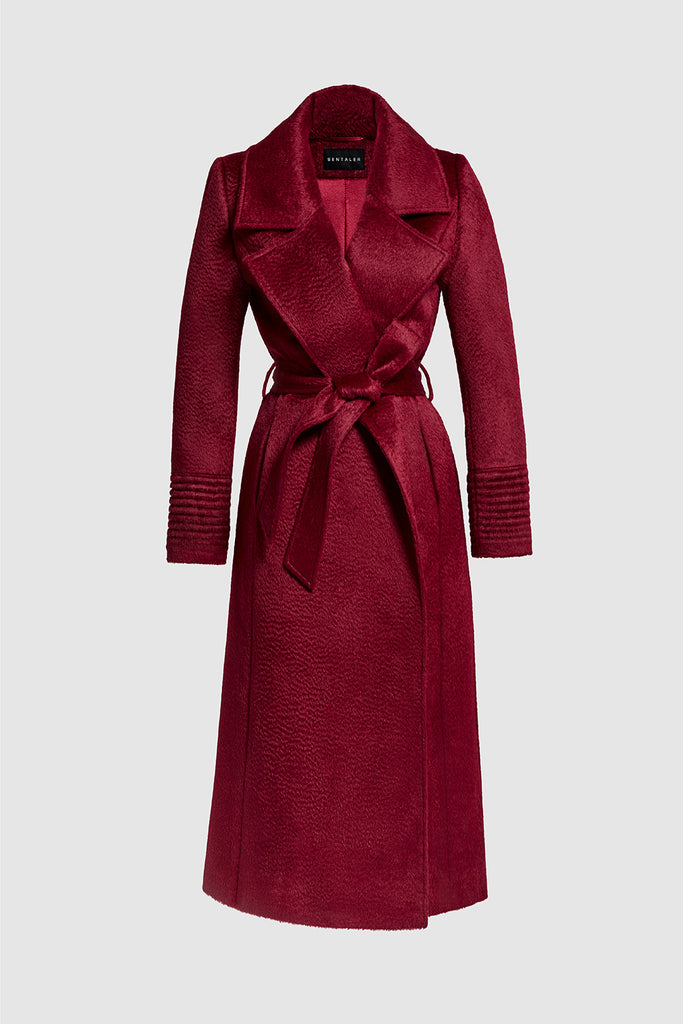 Suri Alpaca Long Notched Collar Wrap Bordeaux Coat | SENTALER