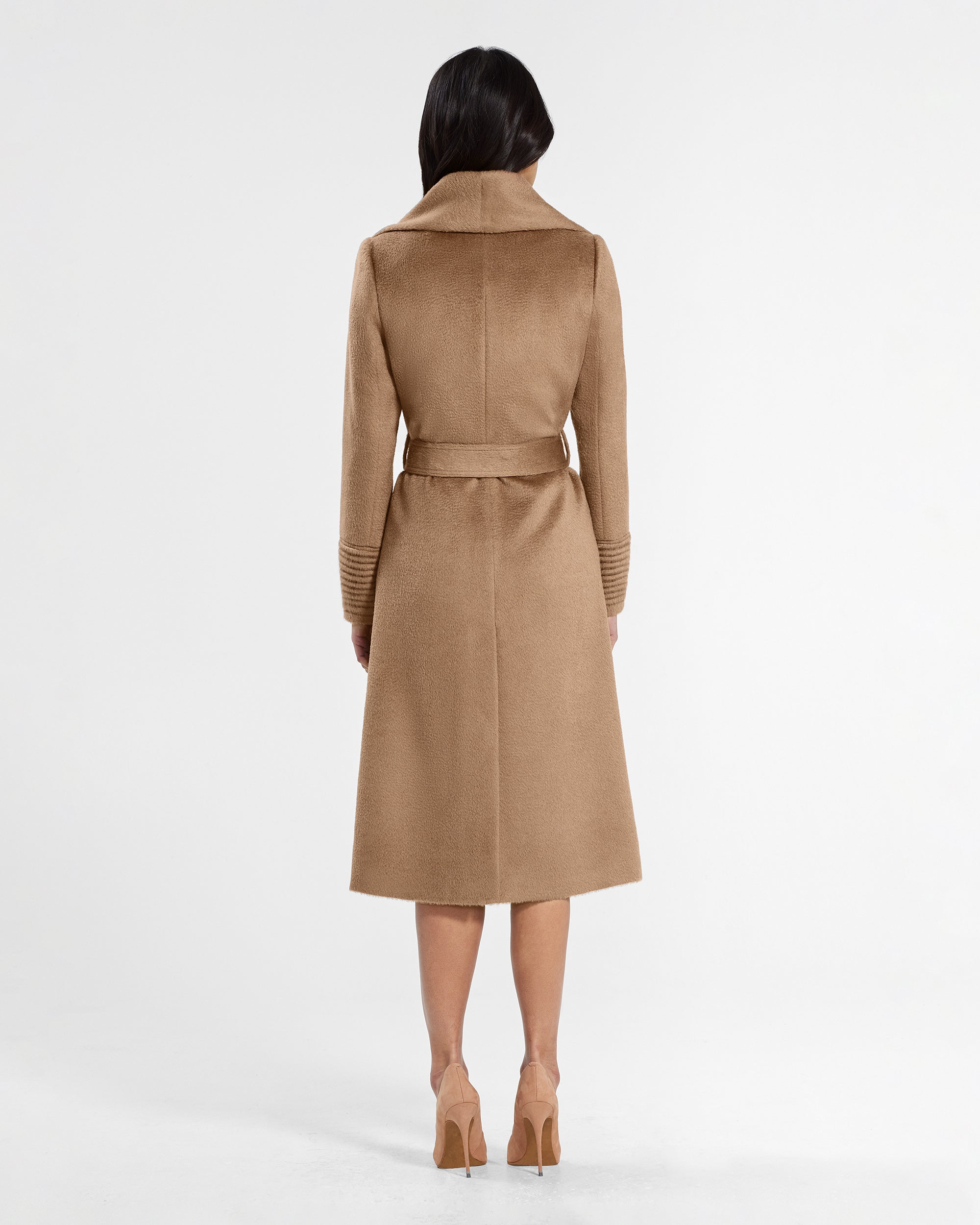 Suri Alpaca Shawl Collar Wrap Dark Camel Coat | SENTALER
