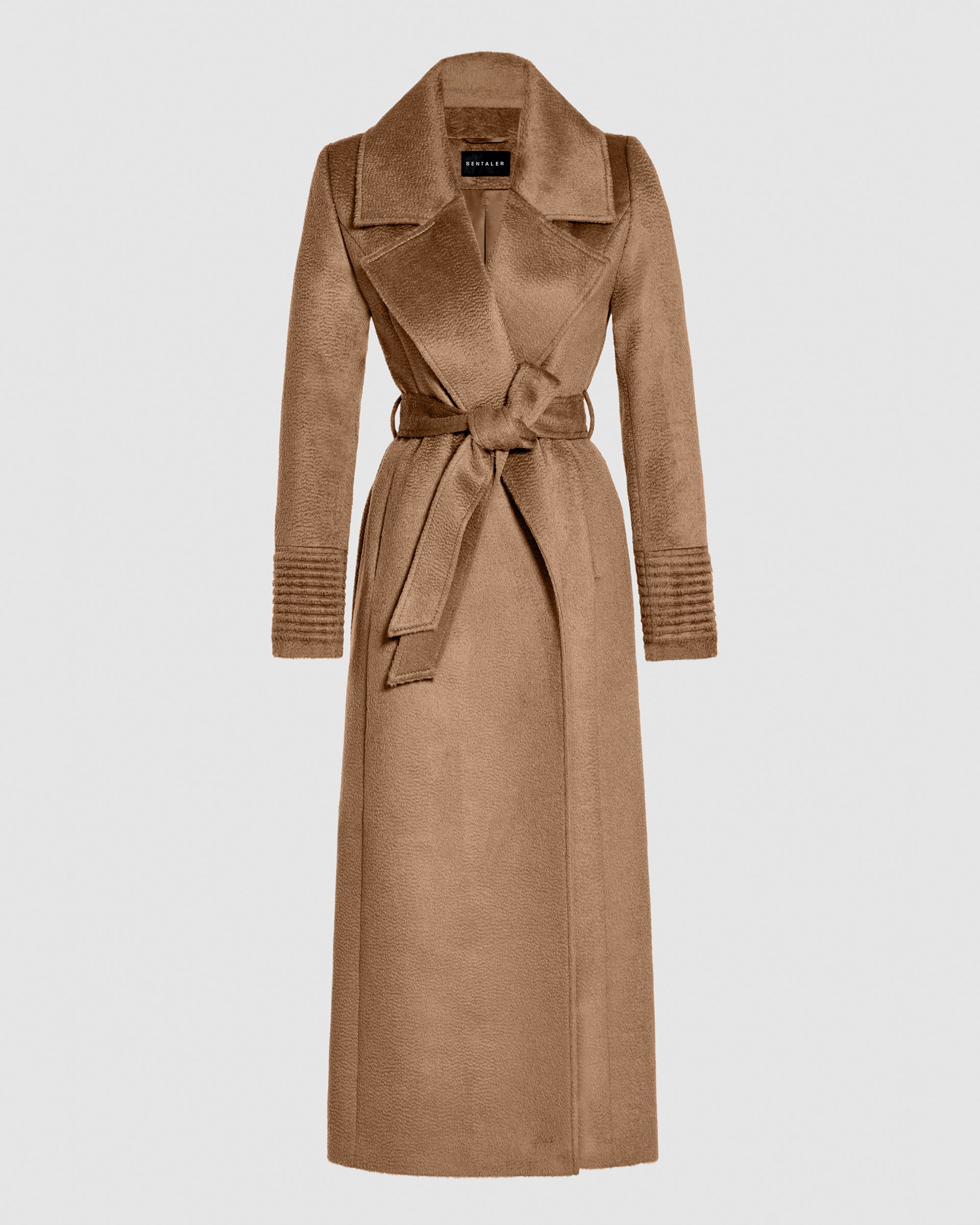 Alpaca Maxi Notched Collar Wrap Dark Camel Coat | SENTALER