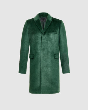 Sentaler Suri Alpaca Notched Lapel Deep Emerald Green Overcoat in Suri Alpaca wool. Seen as off figure.