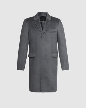 Sentaler Notched Lapel Bold Graphite Grey Overcoat in Suri Alpaca wool. Seen as off-figure.