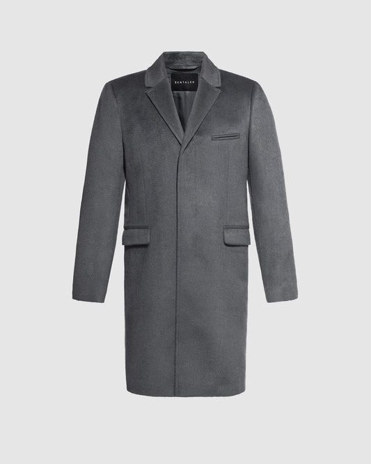 Sentaler Notched Lapel Bold Graphite Grey Overcoat in Suri Alpaca wool. Seen as off-figure.