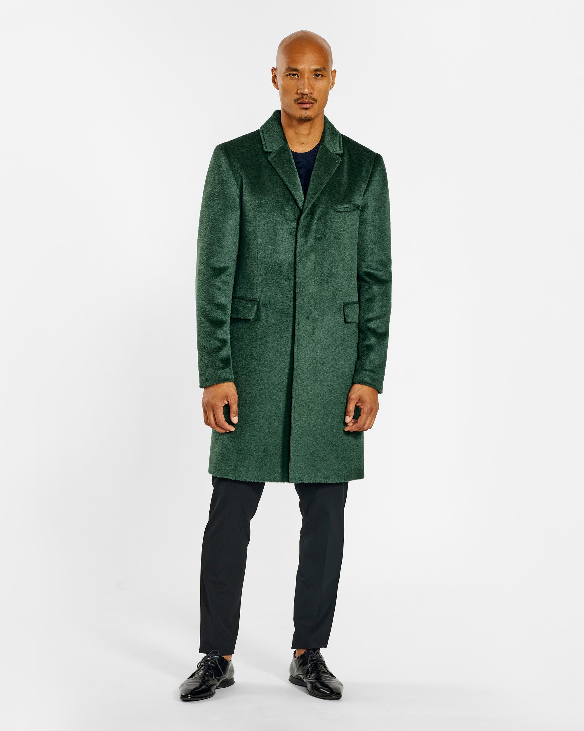Suri Alpaca Notched Lapel Deep Emerald Overcoat | SENTALER