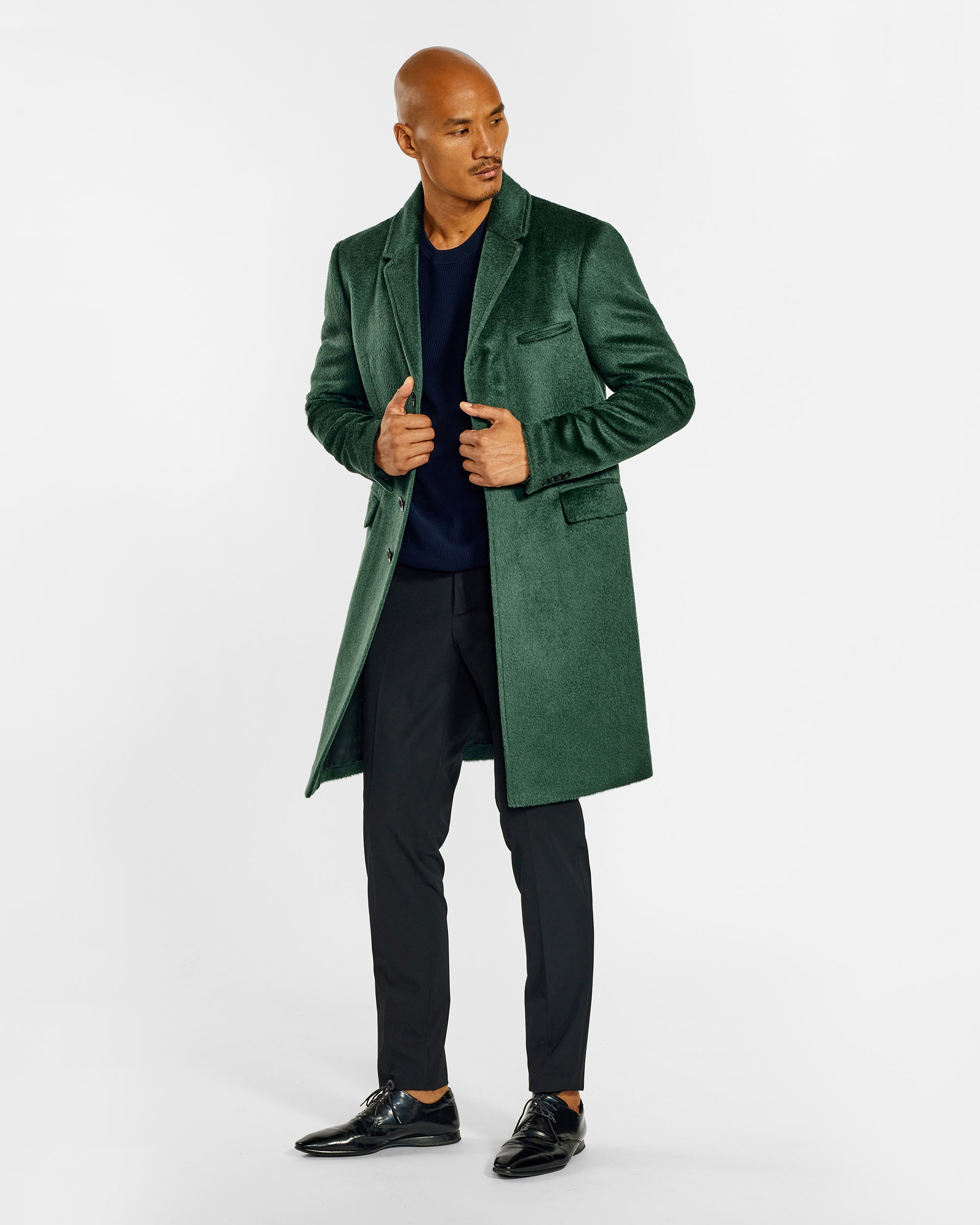 Suri Alpaca Notched Lapel Deep Emerald Overcoat | SENTALER