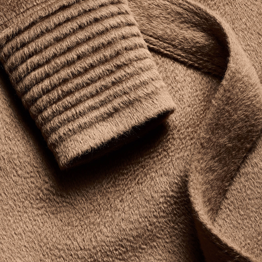 Suri Alpaca Shawl Collar Wrap Dark Camel Coat | SENTALER