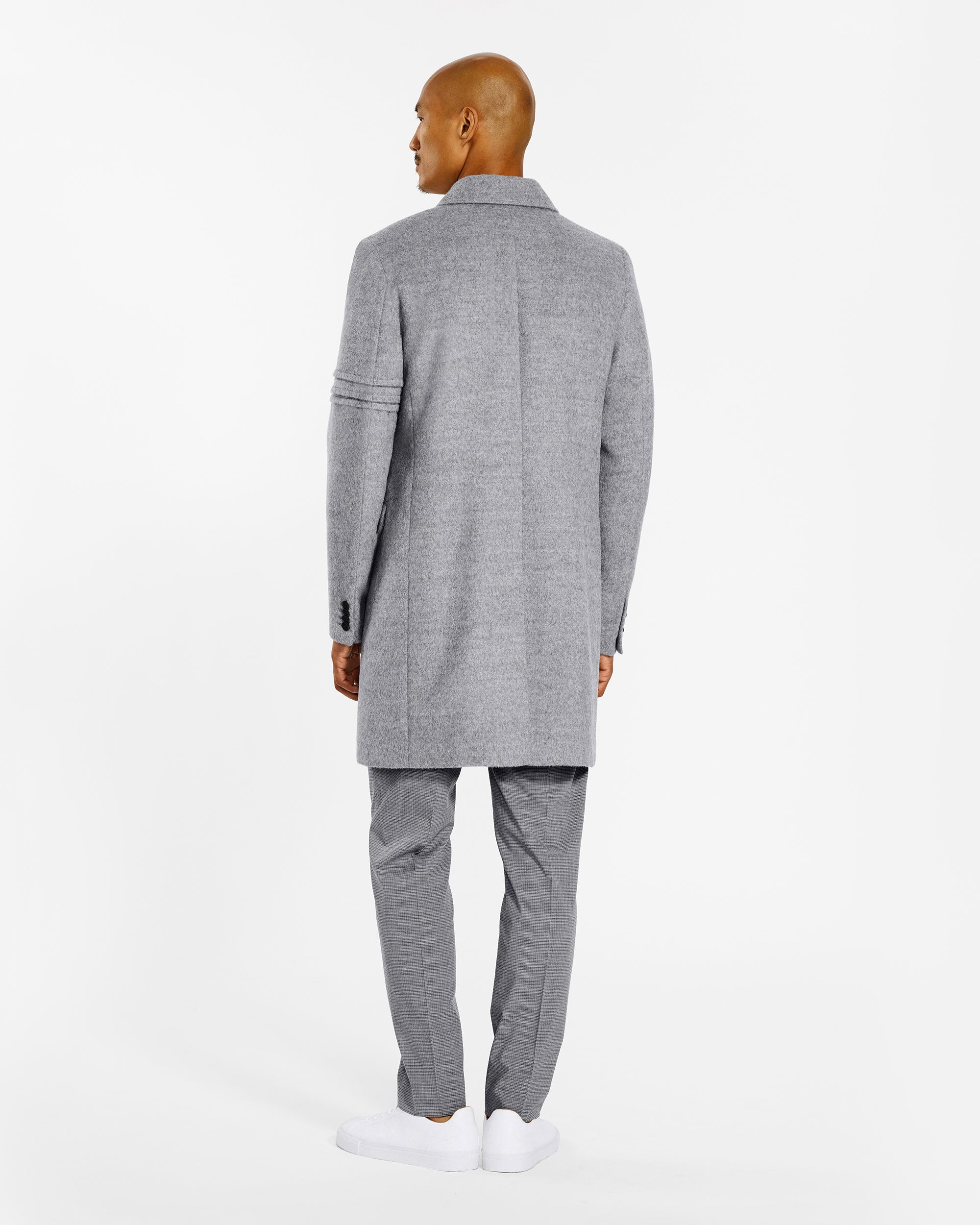 Baby Alpaca Double Breasted Shale Grey Overcoat | SENTALER