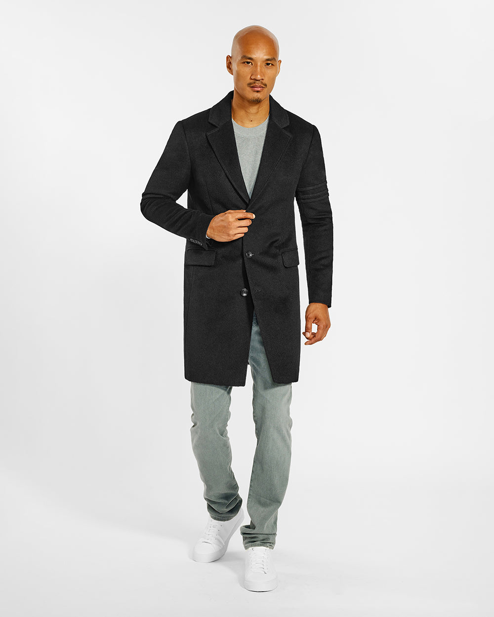 Baby Alpaca Notched Lapel Black Overcoat | SENTALER Baby Alpaca Notched Lapel Black Overcoat | SENTALER