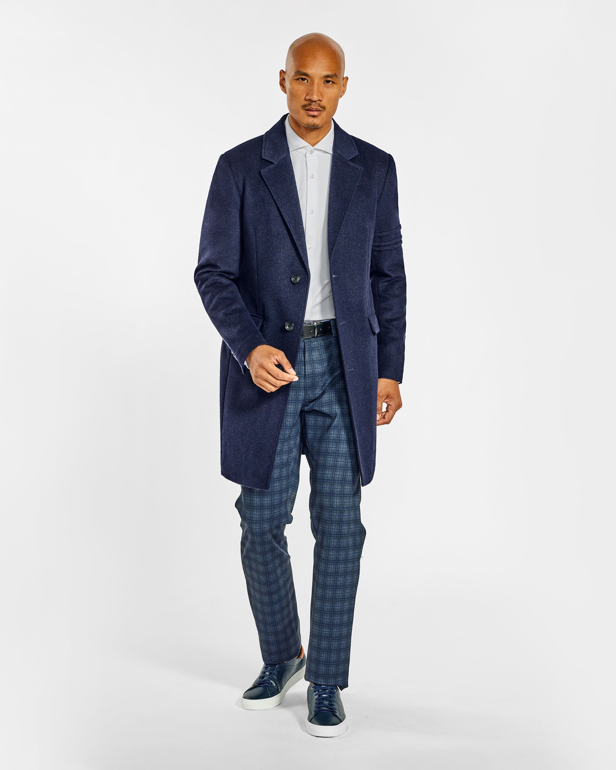 Baby Alpaca Notched Lapel Deep Navy Overcoat | SENTALER