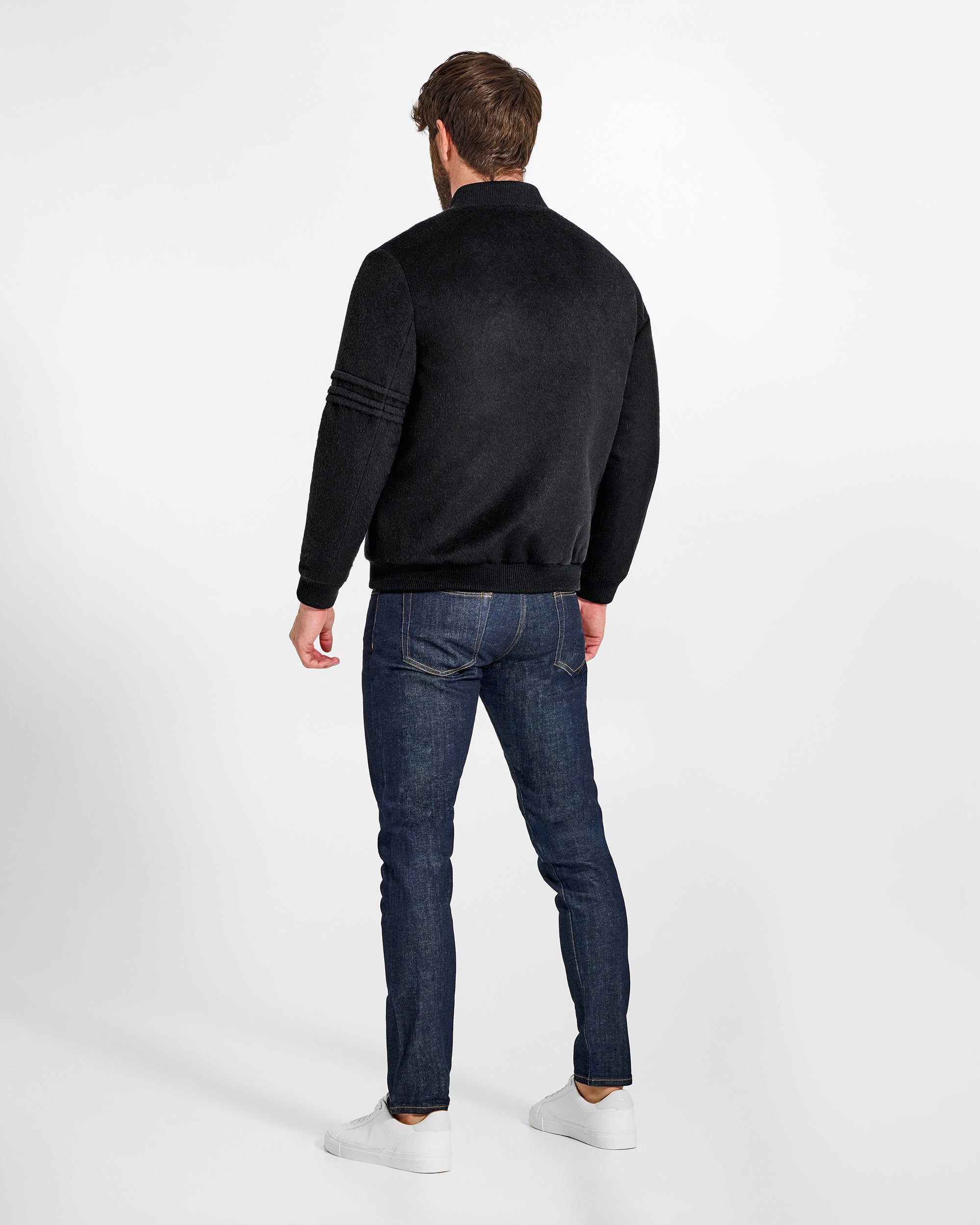 Baby Alpaca Varsity Black Jacket | SENTALER