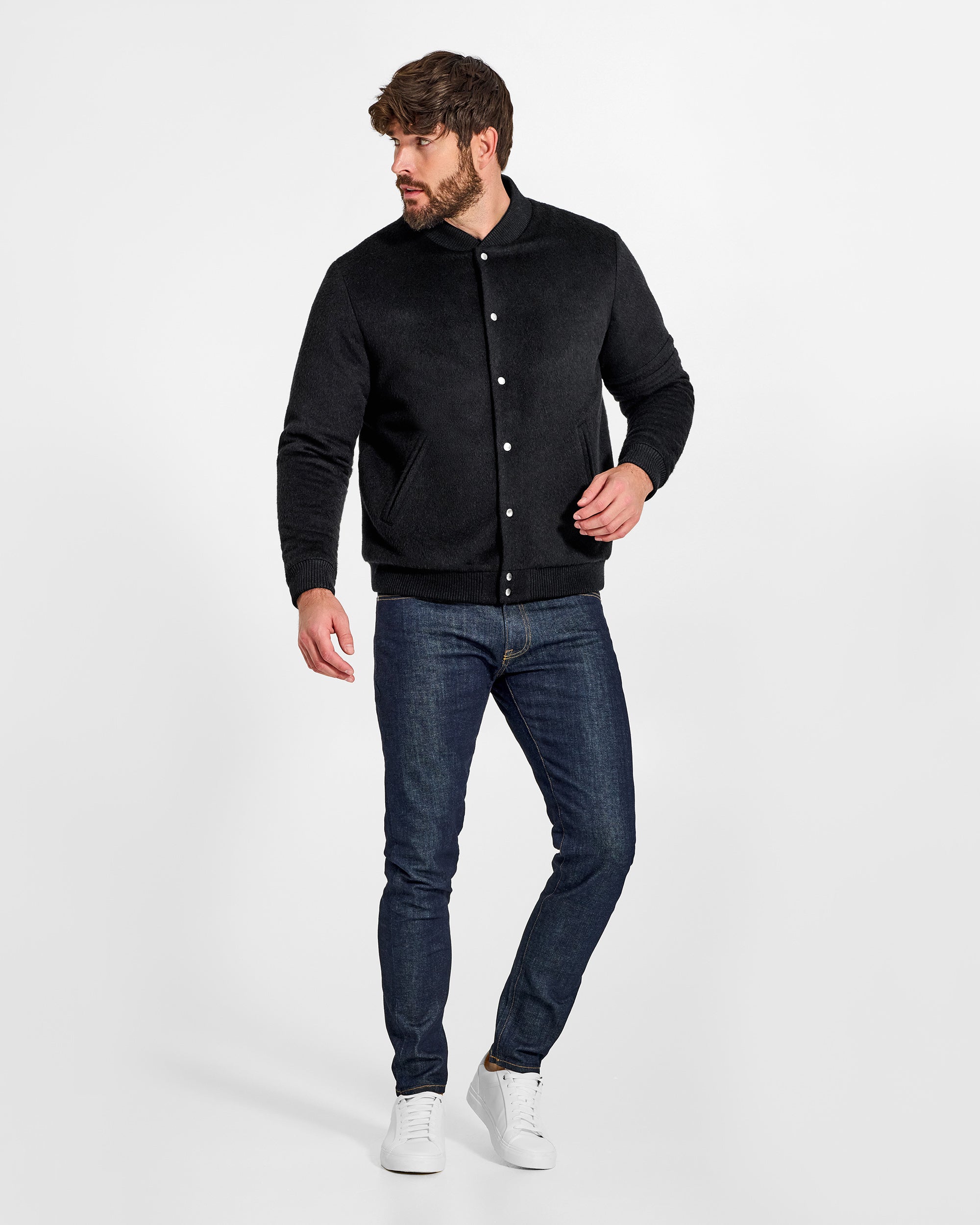 ジャケット・アウター Dulcamara wool jacket black color Baby Alpaca Varsity Black Jacket | SENTALER