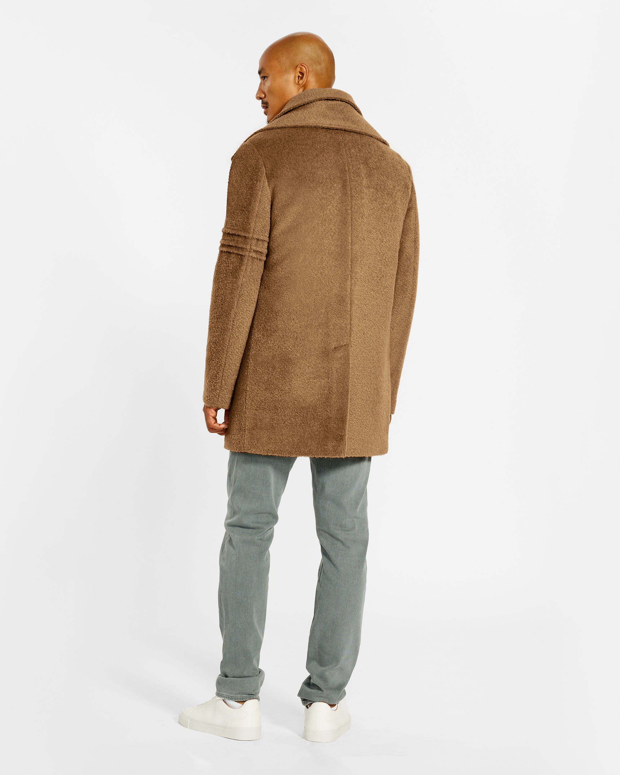 Bouclé Alpaca Double Collar Dark Camel Topcoat | SENTALER