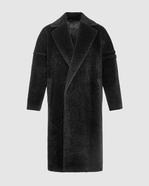 Sentaler Bouclé Alpaca Robe Black Coat in Technical Bouclé Alpaca wool. Seen as off-figure.