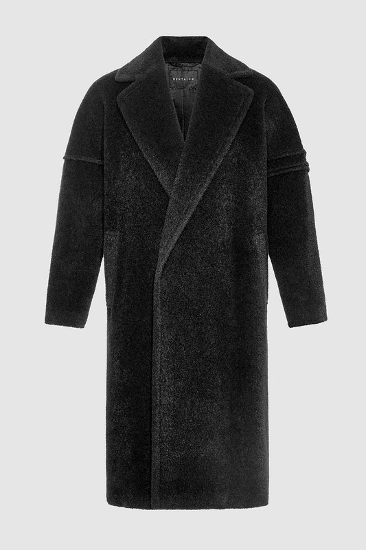 Sentaler Technical Bouclé Alpaca Robe Coat crafted in Technical Bouclé Alpaca and available in Black. Seen as off figure.
