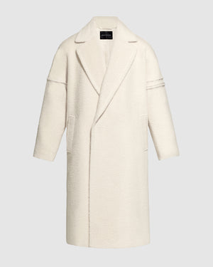 Sentaler Bouclé Alpaca Robe Ivory Coat in Technical Bouclé Alpaca wool. Seen as off figure.