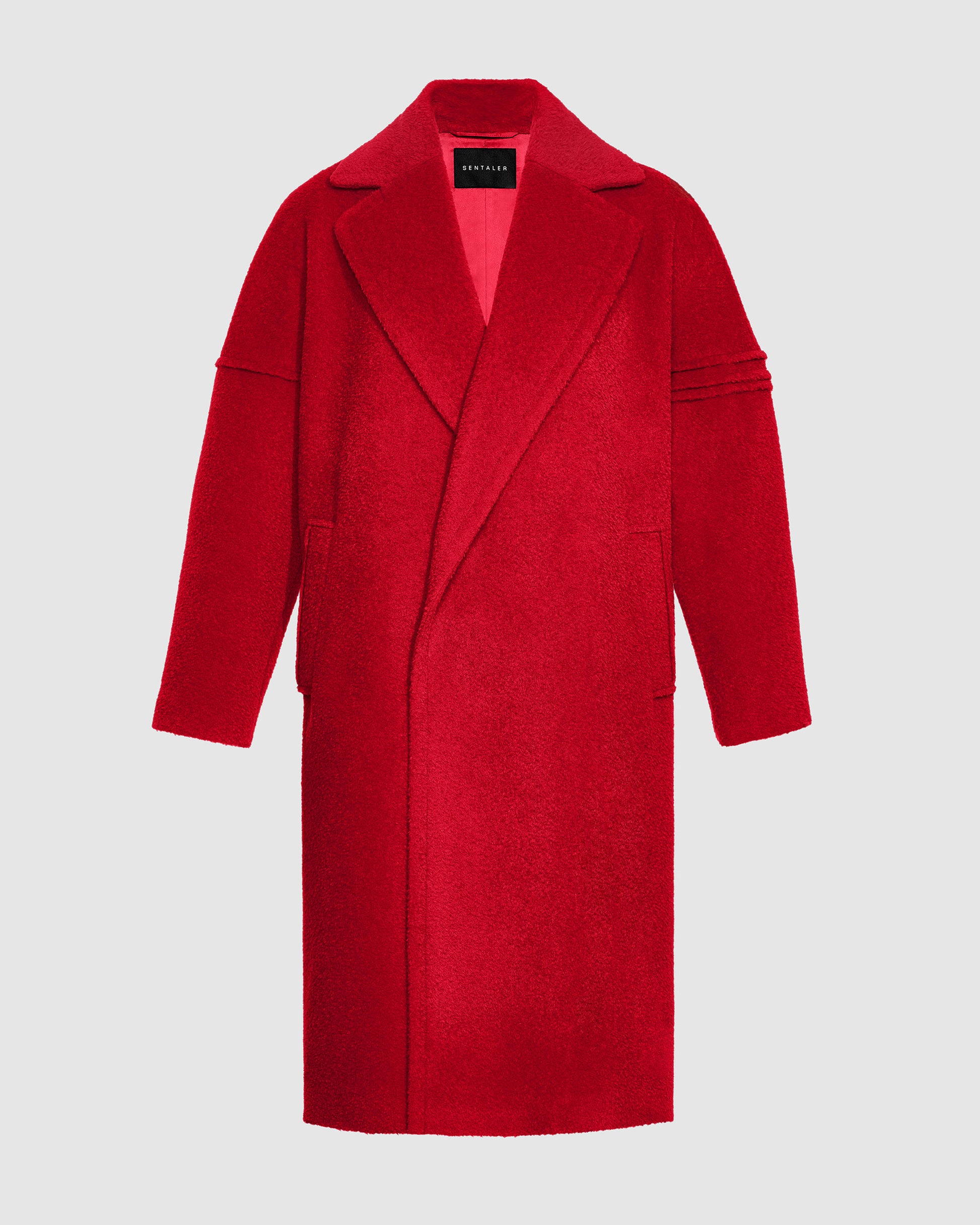Sentaler Bouclé Alpaca Robe Red Coat in Technical Bouclé Alpaca wool. Seen as off figure.