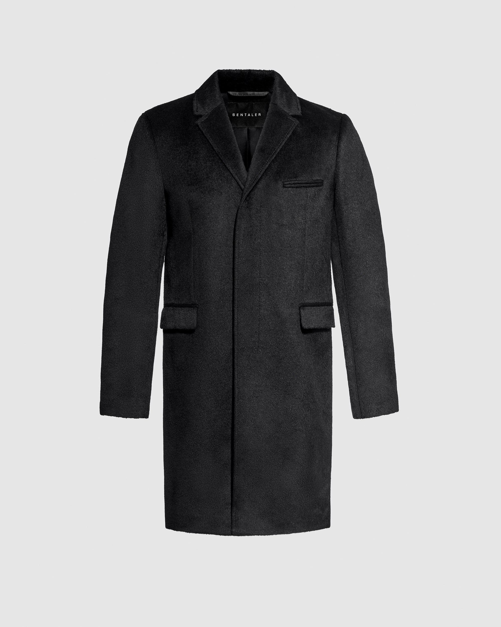 Suri Alpaca Notched Lapel Black Overcoat | SENTALER