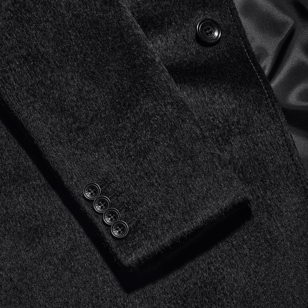 Suri Alpaca Notched Lapel Black Overcoat | SENTALER