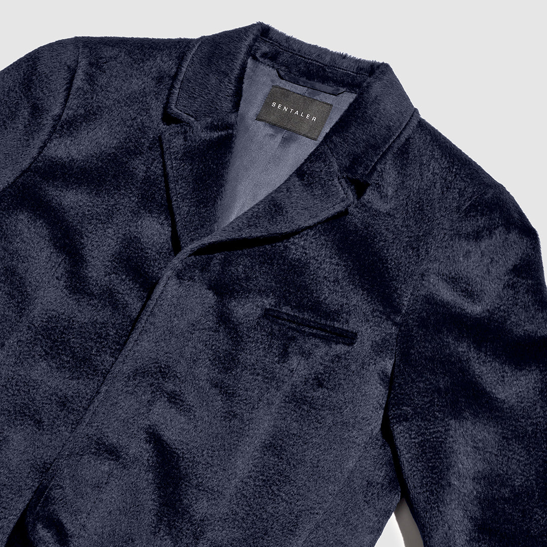 Suri Alpaca Notched Lapel Deep Navy Overcoat | SENTALER
