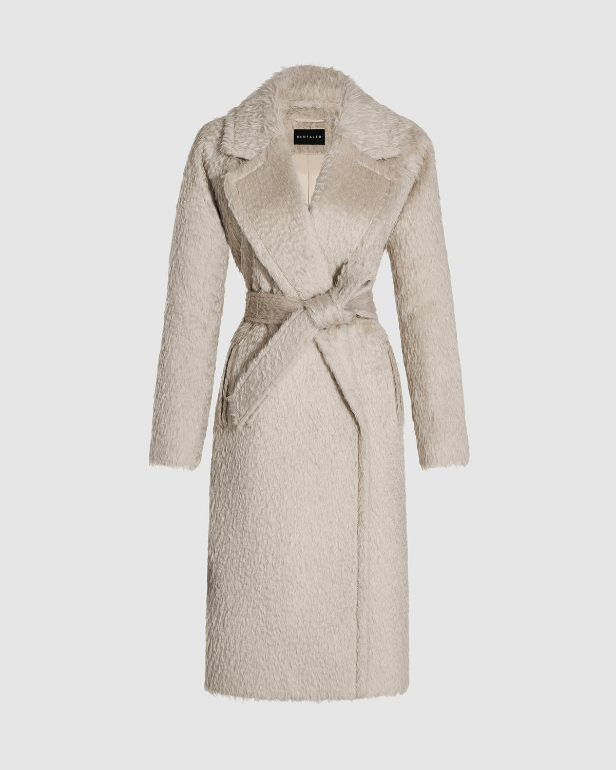 Textured Suri Alpaca Long Raglan Sleeve Notched Collar Coat