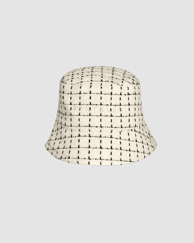 Sentaler Tweed Ivory Check Bucket Hat in Tweed Baby Alpaca wool. Seen as off figure.