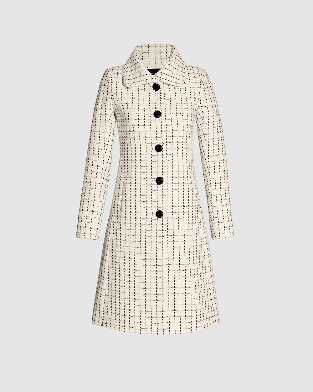 Sentaler Tweed Alpaca A-line Ivory Check Coat in Tweed Baby Alpaca wool. Seen as off figure.