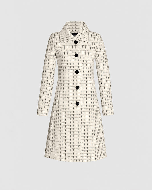 Sentaler Tweed Alpaca A-line Ivory Check Coat in Tweed Baby Alpaca wool. Seen as off figure.