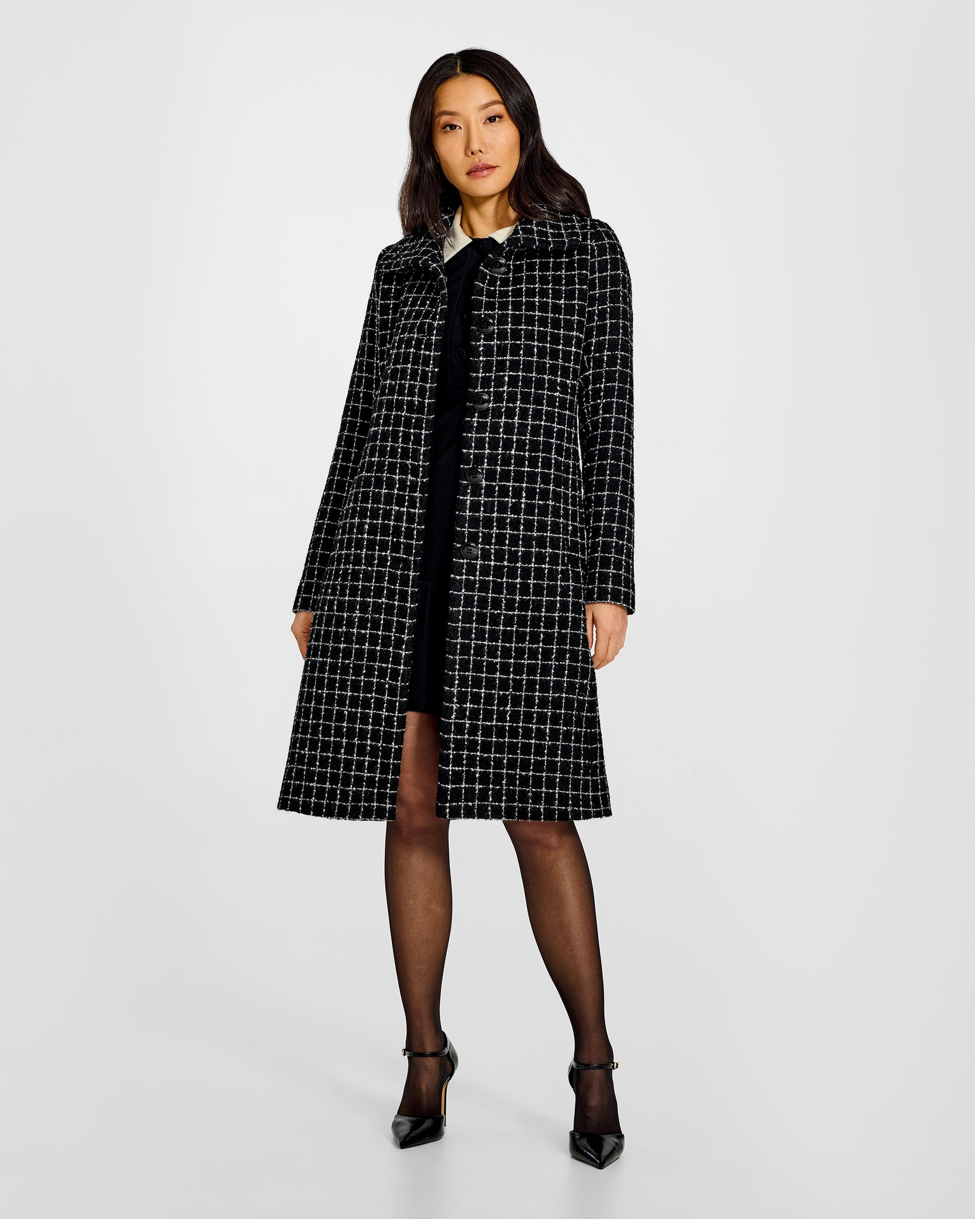 Tweed A-line Coat - Black Check SENTALER Tweed A-line Coat - Black Check SENTALER