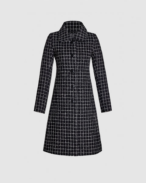 Tweed Alpaca Empire Waist A-line Black Check Coat | SENTALER