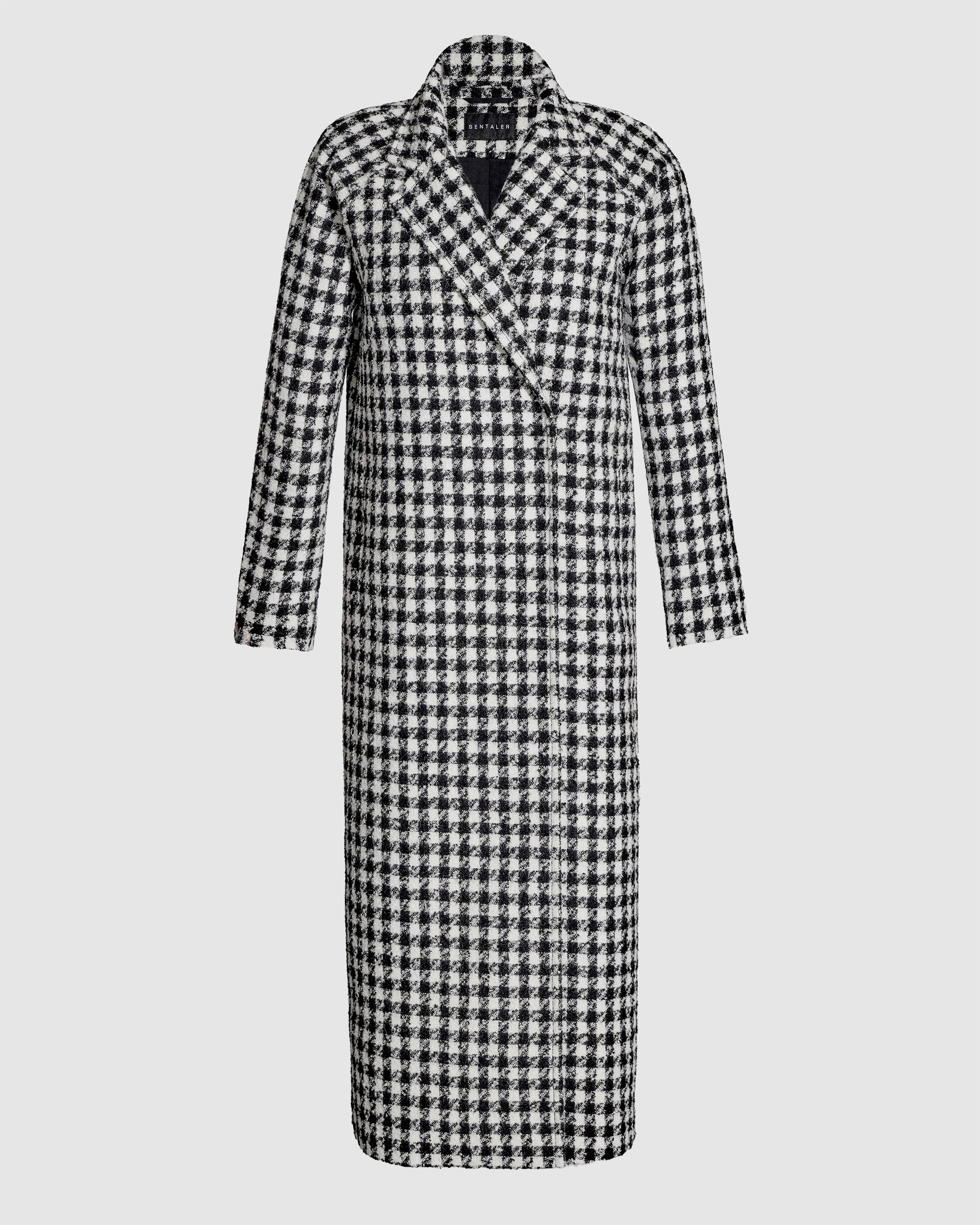 Tweed Houndstooth Alpaca Long Raglan Sleeve Coat | SENTALER