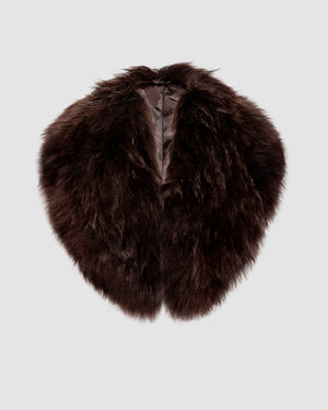 SENTALER Shawl Collar in Chocolate Brown, Alpaca Shearling. Off-figure.