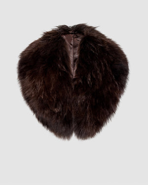 SENTALER Shawl Collar in Chocolate Brown, Alpaca Shearling. Off-figure.