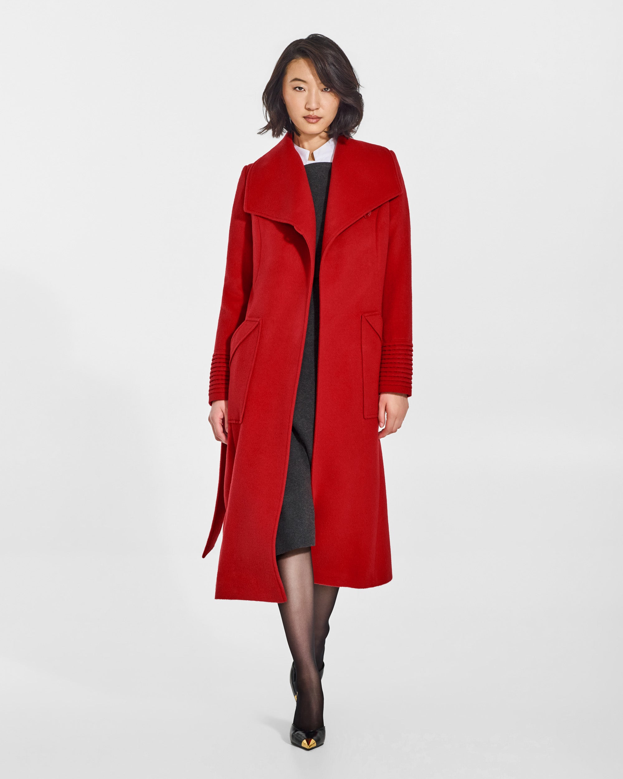 ジャケット・アウター Ameri vintage WRAP COLLAR COAT RED Long Wide Collar Wrap Coat - Scarlet Red – SENTALER