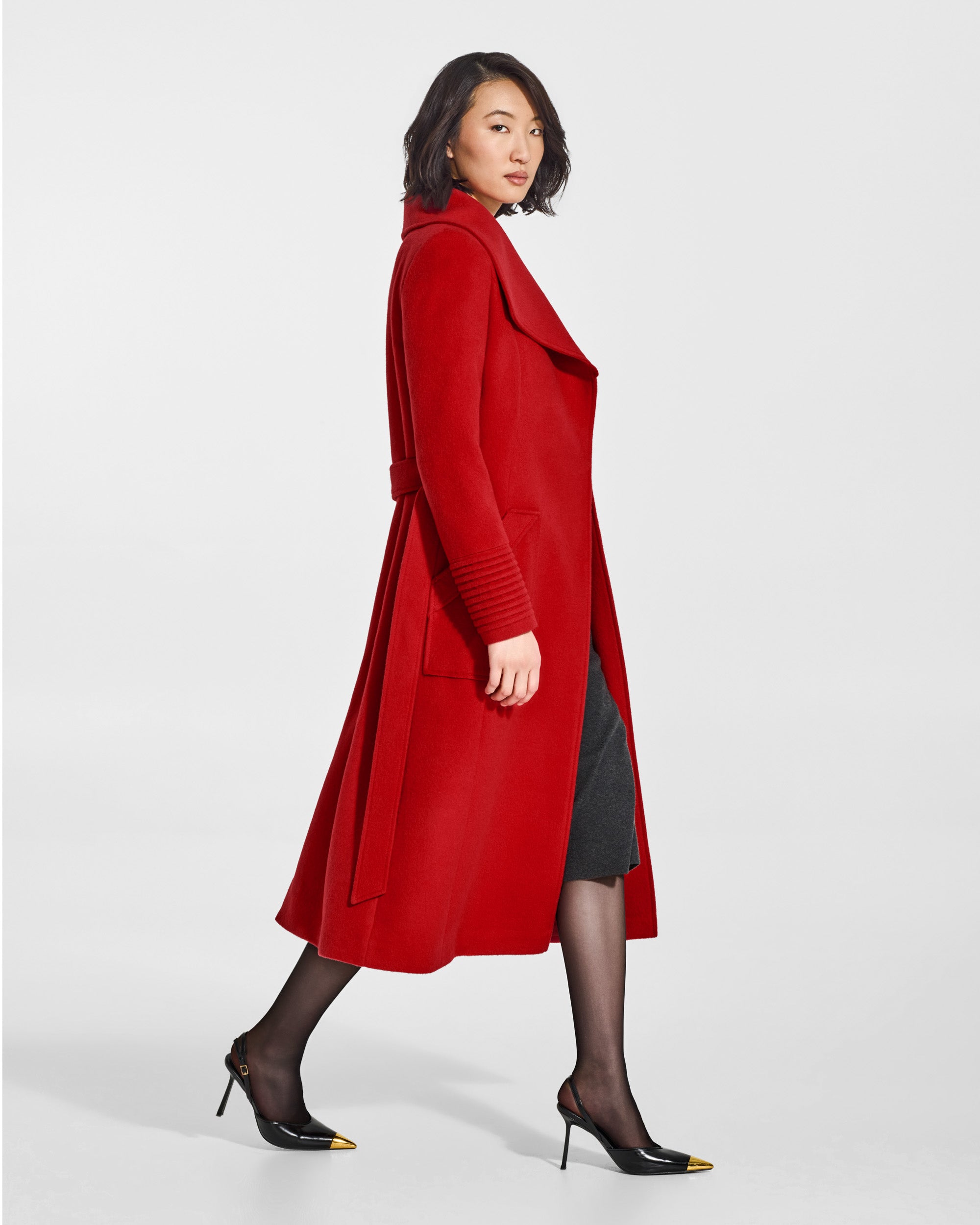 Baby Alpaca Long Wide Collar Wrap Coat - Scarlet Red – SENTALER