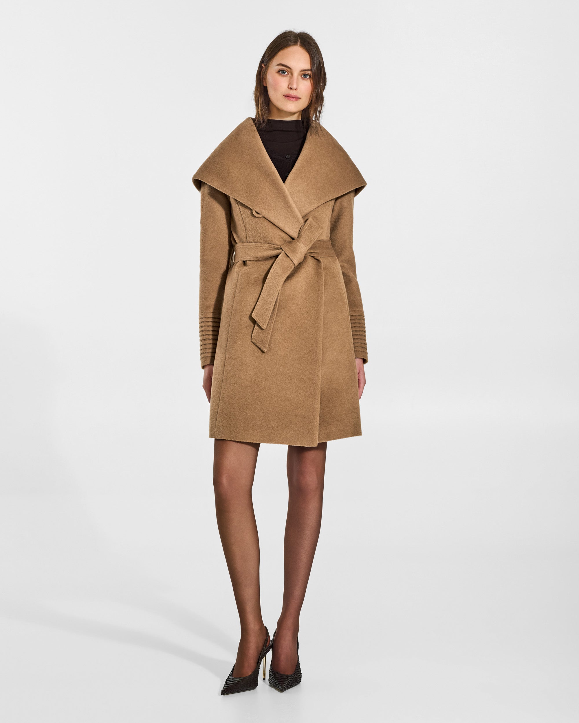 Baby Alpaca Mid Length Hooded Wrap Coat - Dark Camel – SENTALER