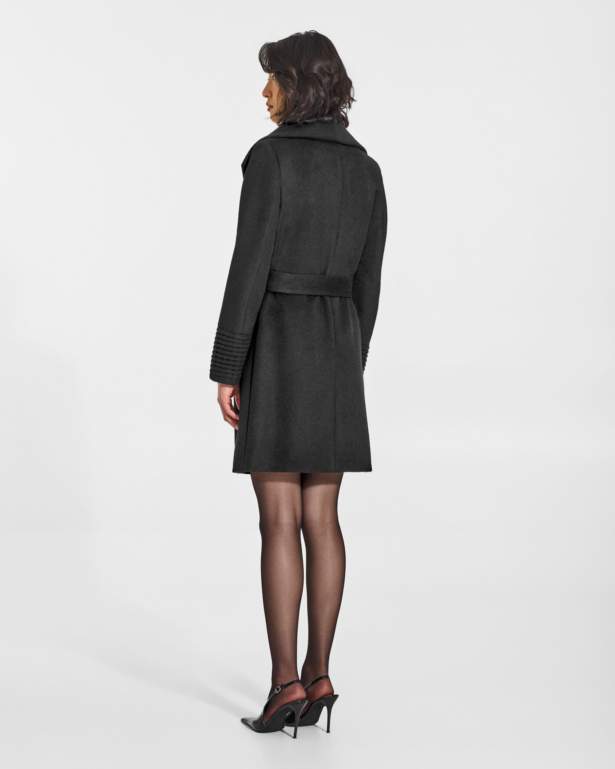 Baby Alpaca Mid Length Shawl Collar Wrap Coat - Black – SENTALER