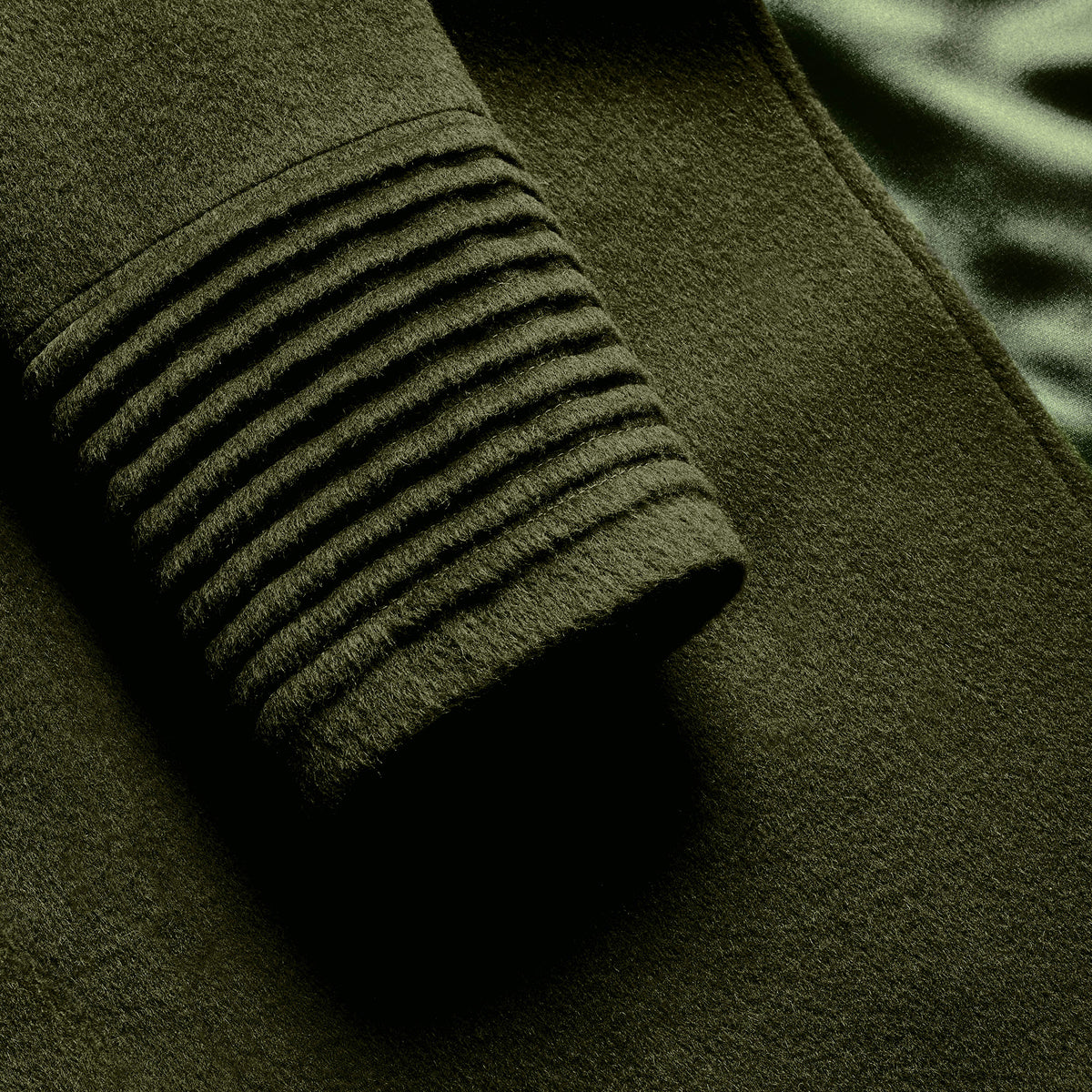 Sentaler Baby Alpaca Olive fabric swatch close up.