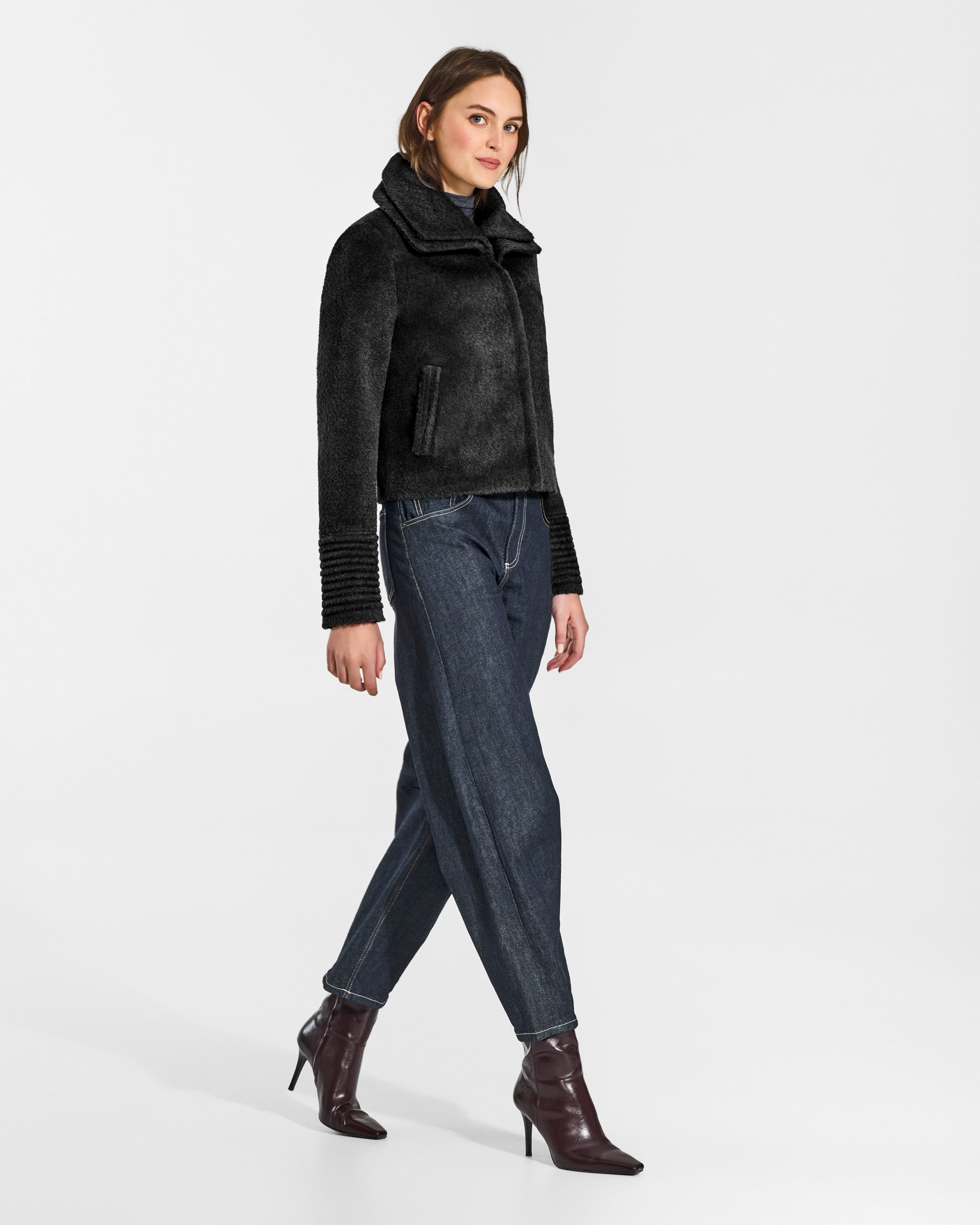 Bouclé Double Collar Moto Jacket - Black – SENTALER
